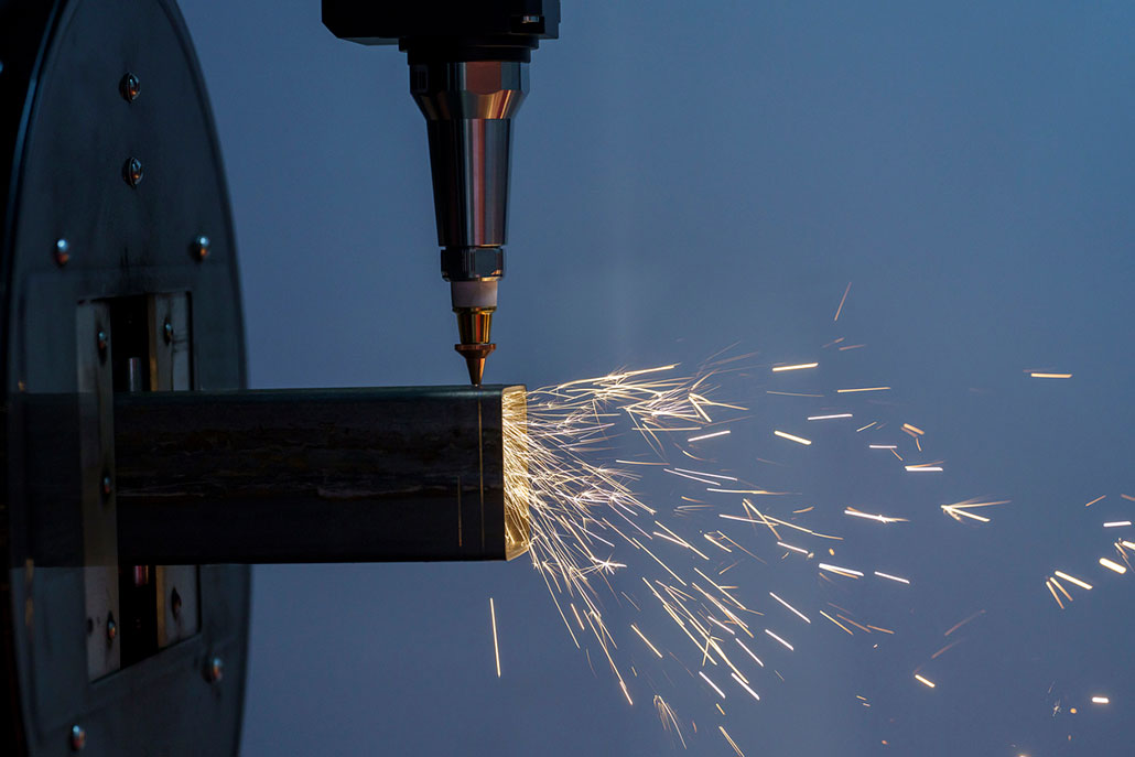 Tube laser cutter on steel box profile